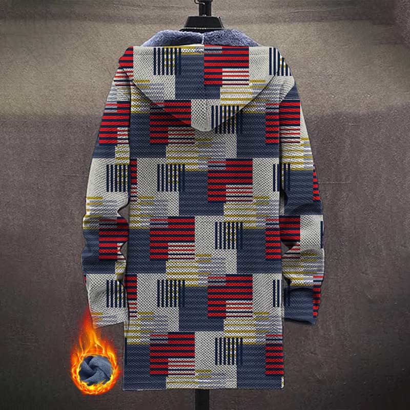 Abstract Style Geometric Striped Square Pattern Print Unisex Plush Thick Long-sleeved Fleece Jacket Coat - image 3