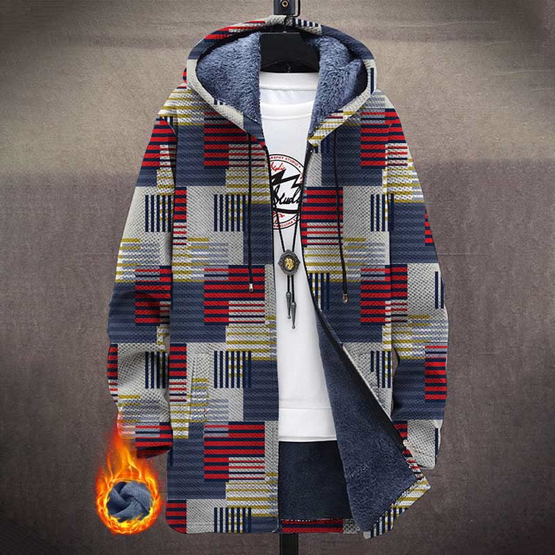 Abstract Style Geometric Striped Square Pattern Print Unisex Plush Thick Long-sleeved Fleece Jacket Coat - Multicolor - 5XL - image 1