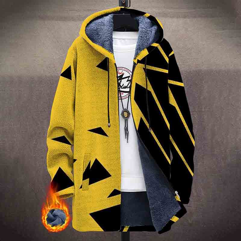 Abstract Yellow And Black Mesh Pattern Print Unisex Plush Thick Long-sleeved Fleece Jacket Coat - Yellow - 5XL - image 1