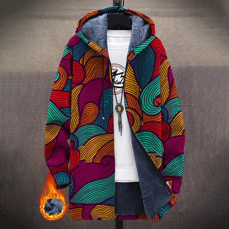 Colorful Abstract Waves Pattern Print Unisex Plush Thick Long-sleeved Fleece Jacket Coat - Multicolor - 5XL - image 1