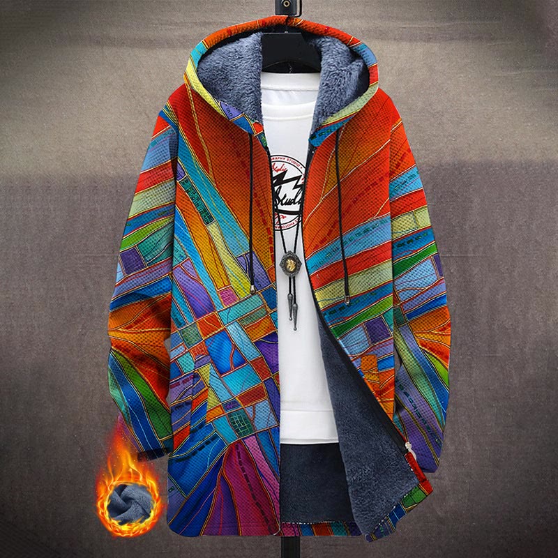 Colorful Artwork Gold Line Patterns Print Unisex Plush Thick Long-sleeved Fleece Jacket Coat - Multicolor - 5XL - image 1