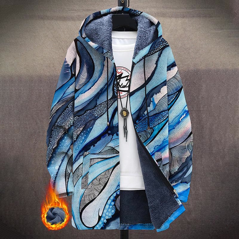 Marble Art Abstract Ocean And Hills Pattern Print Unisex Plush Thick Long-sleeved Fleece Jacket Coat - Blue - 5XL - image 1