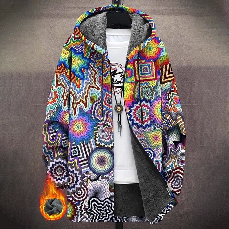 Rainbow Abstract Ethnic Style Psychedelic Pattern Print Unisex Plush Thick Long-sleeved Fleece Jacket Coat - Multicolor - 5XL - image 1