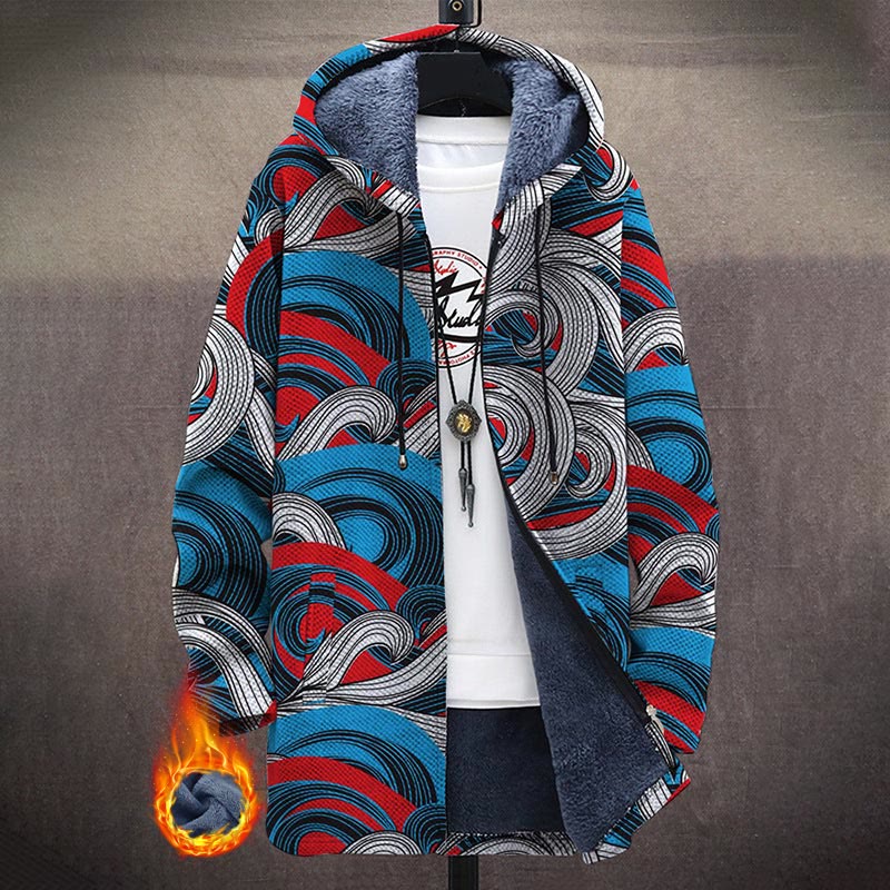 Retro Abstract Art Waves Print Unisex Plush Thick Long-sleeved Fleece Jacket Coat - Multicolor - 5XL - image 1