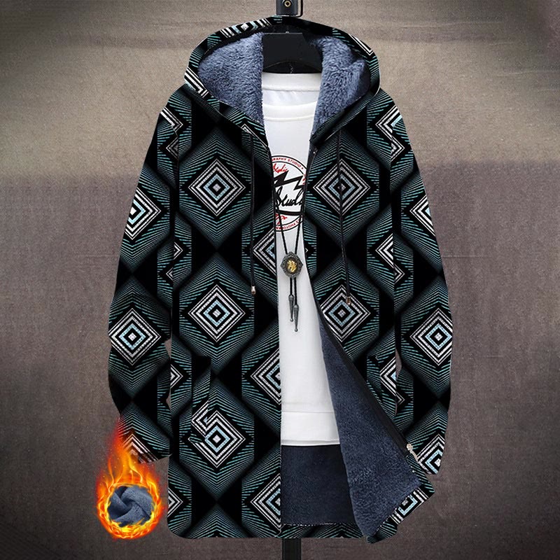 Retro Abstract Geometric Pattern Print Unisex Plush Thick Long-sleeved Fleece Jacket Coat - Black - 5XL - image 1