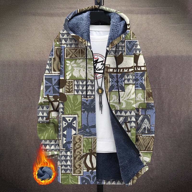 Vintage Patchwork Coconut Trees Pattern Print Unisex Plush Thick Long-sleeved Fleece Jacket Coat - Multicolor - 5XL - image 1