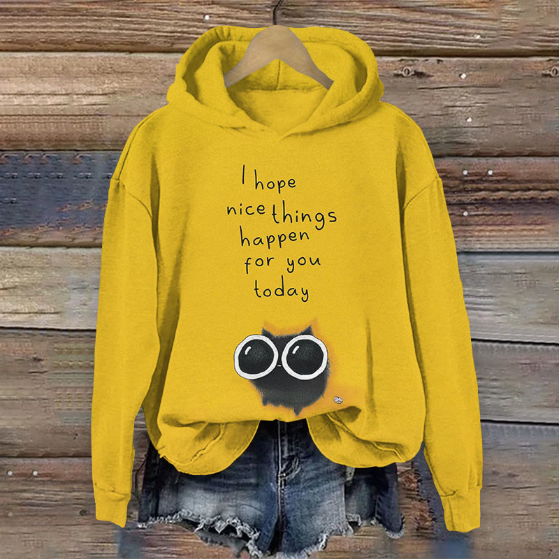 Lovely Sunglasses Cat Alphabet Pattern Print Long Sleeve Hoodie - Yellow - 8XL - image 1