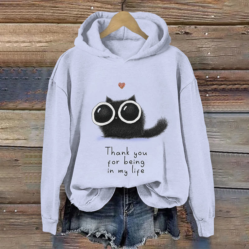 Thank You For Being In My Life Kitten Pattern Print Long Sleeve Hoodie - Light Purple - 8XL - image 1