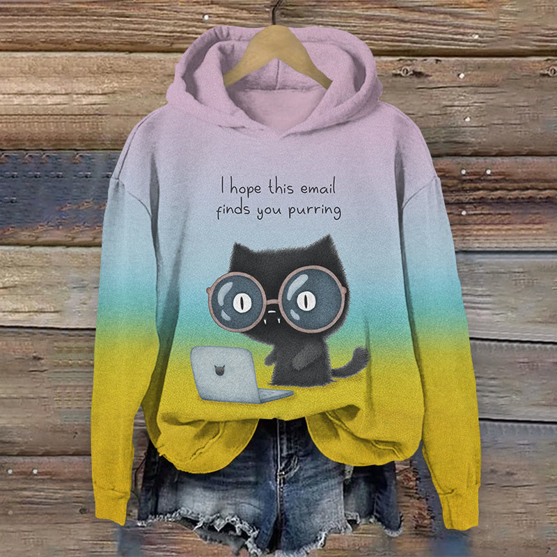 Ombre Creative Computer Typing Cat Print Long Sleeve Hoodie - Multicolor - 8XL - image 1