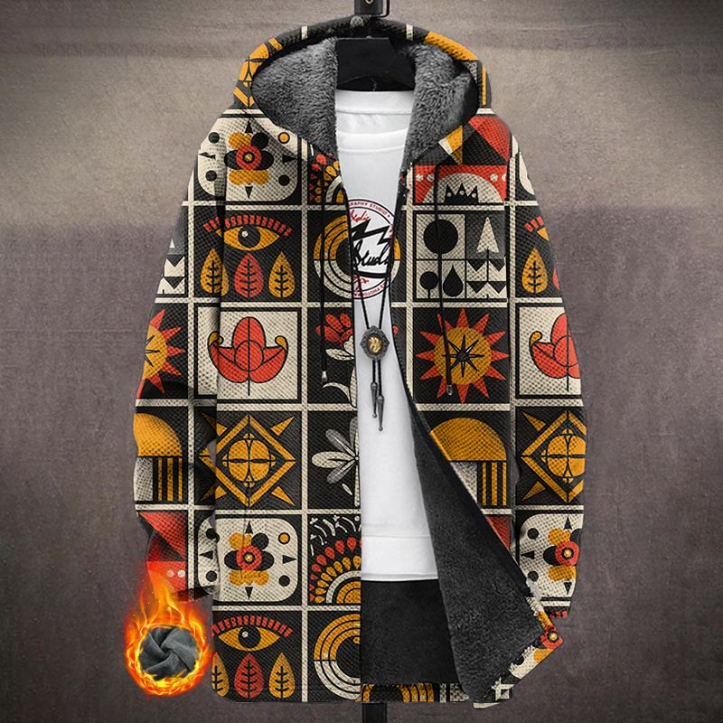 Vintage Ethnic Totem Print Unisex Plush Thick Long-sleeved Fleece Jacket Coat - Multicolor - 5XL - image 1