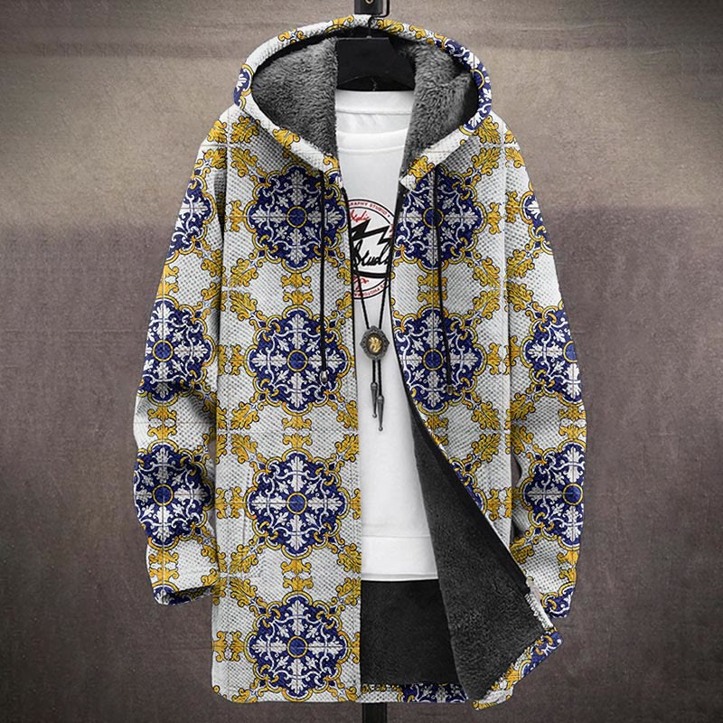 Vintage Floral Pattern Print Unisex Plush Thick Long-sleeved Fleece Jacket Coat - image 2