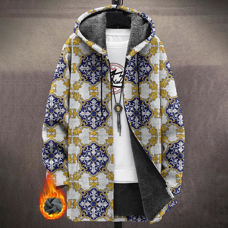 Vintage Floral Pattern Print Unisex Plush Thick Long-sleeved Fleece Jacket Coat - Multicolor - 5XL - image 1