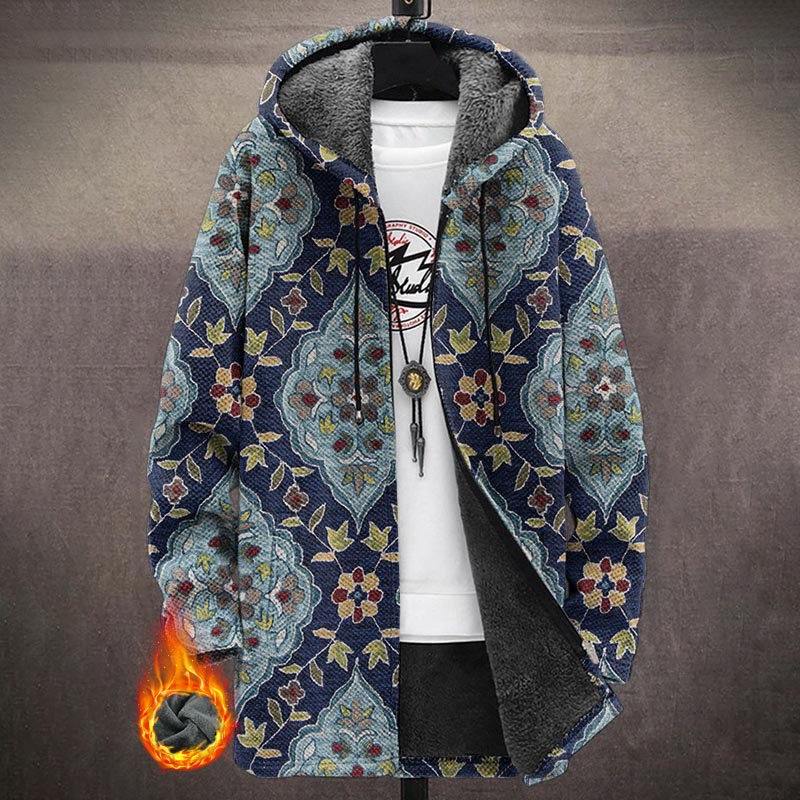 Vintage Mystical Floral Vine Pattern Print Unisex Plush Thick Long-sleeved Fleece Jacket Coat - Blue - 5XL - image 1