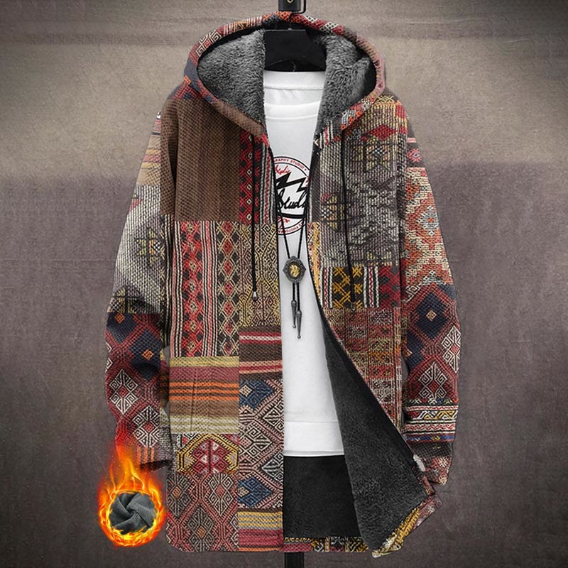 Vintage Geometic Ethnic Patchwork Art Print Unisex Plush Thick Long-sleeved Fleece Jacket Coat - Multicolor - 5XL - image 1