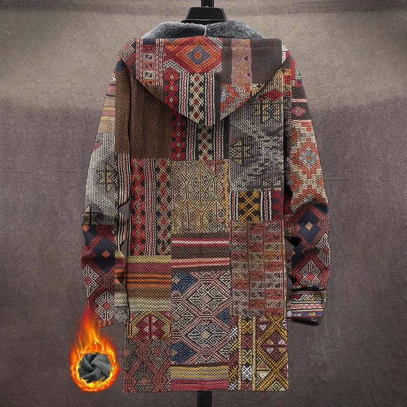 Vintage Geometic Ethnic Patchwork Art Print Unisex Plush Thick Long-sleeved Fleece Jacket Coat - image 3