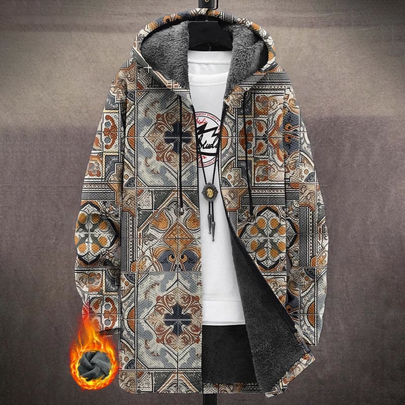 Vintage Mystical Ethnic Floral Pattern Print Unisex Plush Thick Long-sleeved Fleece Jacket Coat - Multicolor - 5XL - image 1