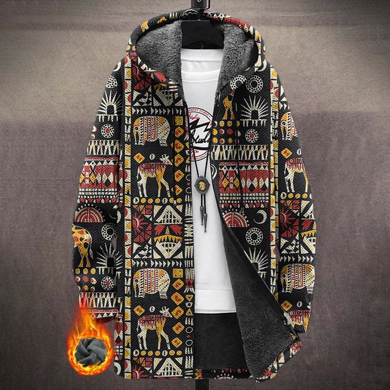 Vintage Geometic Animals Pattern Print Unisex Plush Thick Long-sleeved Fleece Jacket Coat - Multicolor - 5XL - image 1