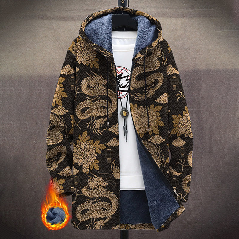 Fashion Vintage Paisley Floral Print Unisex Plush Thick Long-sleeved Fleece Jacket Coat - Brown - 5XL - image 1