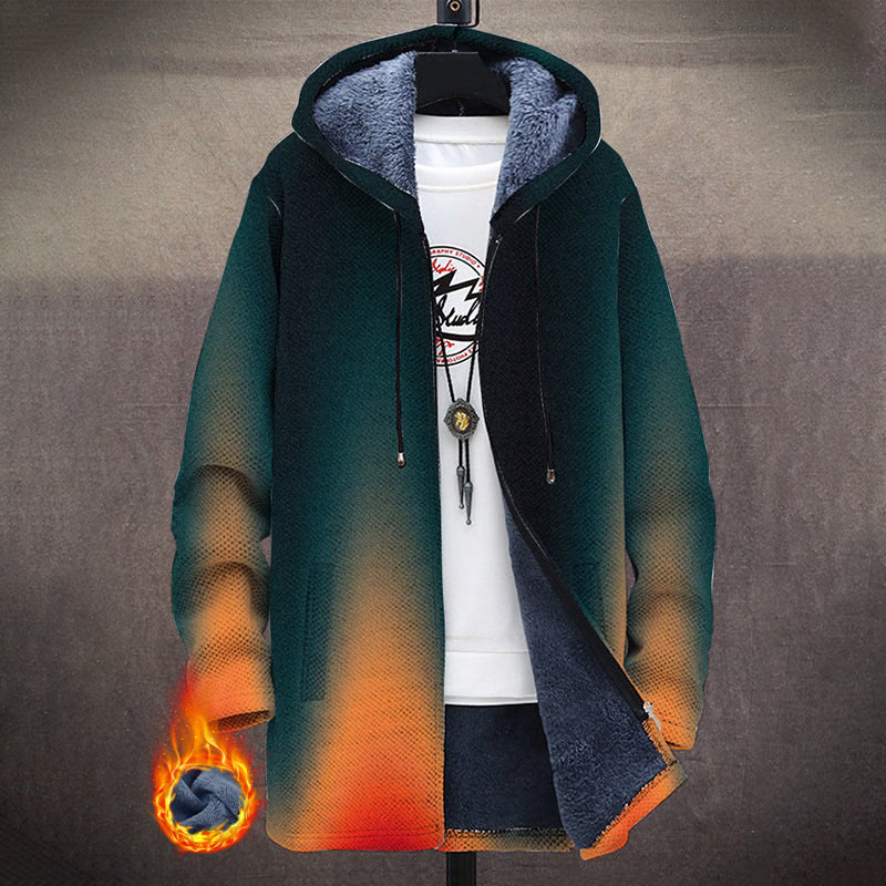 Gradient Orange And Cyan Print Unisex Plush Thick Long-sleeved Fleece Jacket Coat - Dark Green - 5XL - image 1