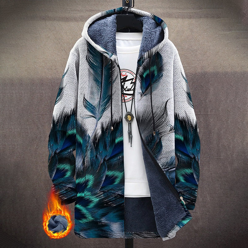 Luxury Feather Arts Print Unisex Plush Thick Long-sleeved Fleece Jacket Coat - Multicolor - 5XL - image 1