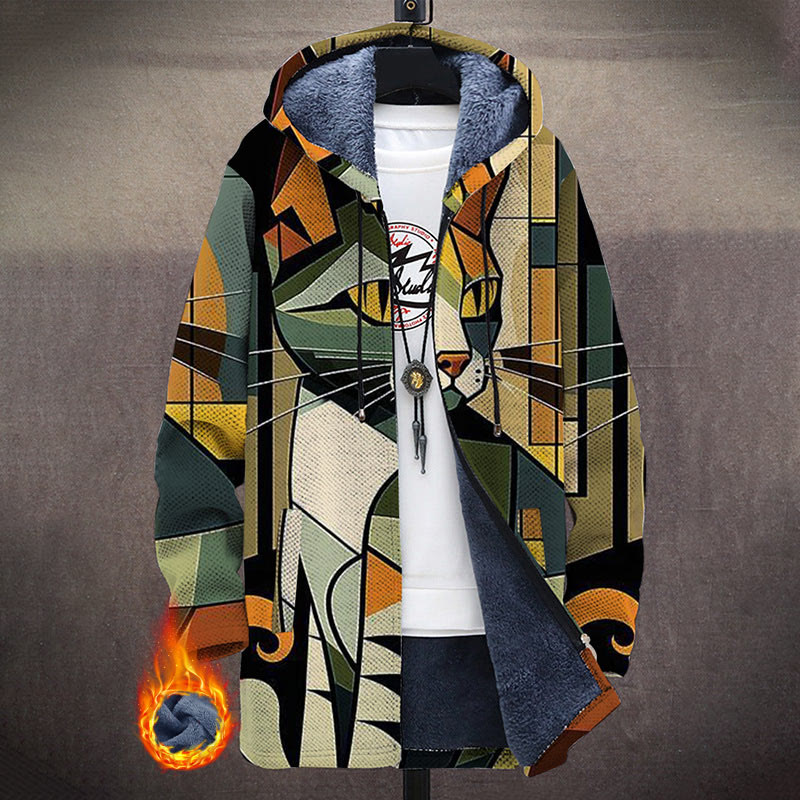 Retro Art Painting Colorful Cat Print Unisex Plush Thick Long-sleeved Fleece Jacket Coat - Multicolor - 5XL - image 1