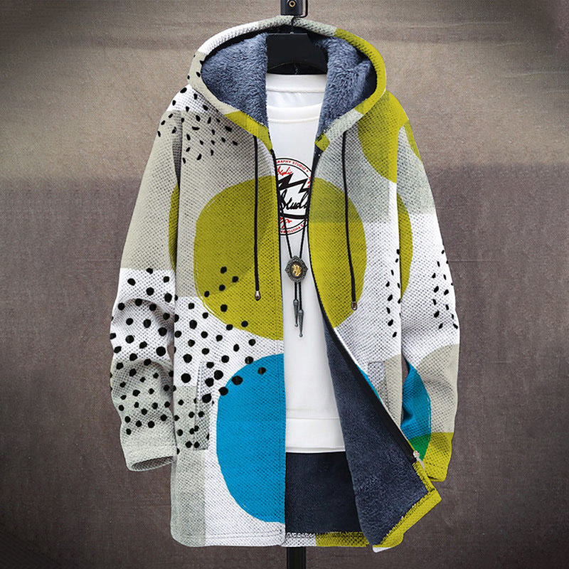 Retro Hand Drawn Geometric Elements Color Block Pattern Print Unisex Plush Thick Long-sleeved Fleece Jacket Coat - image 2
