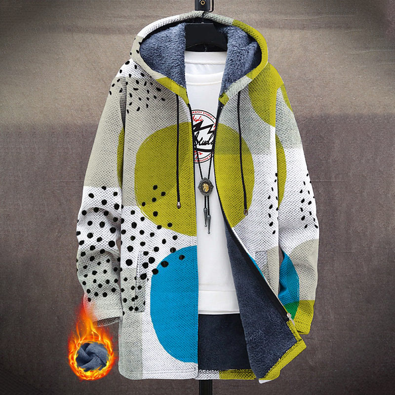 Retro Hand Drawn Geometric Elements Color Block Pattern Print Unisex Plush Thick Long-sleeved Fleece Jacket Coat - Multicolor - 5XL - image 1
