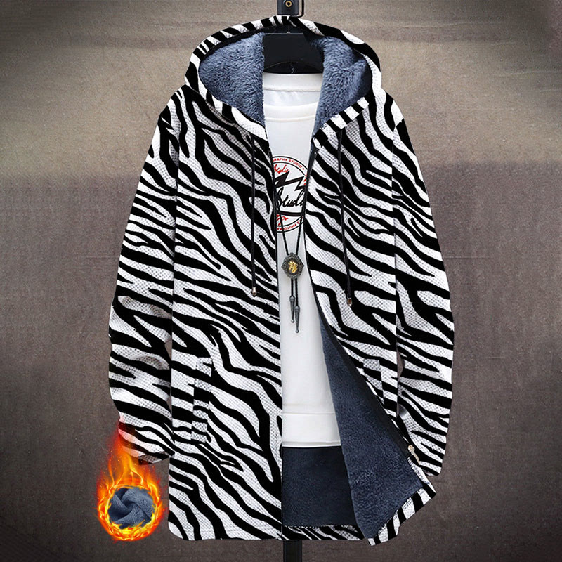 Zebra Stripes Pattern Print Unisex Plush Thick Long-sleeved Fleece Jacket Coat - Black - 5XL - image 1