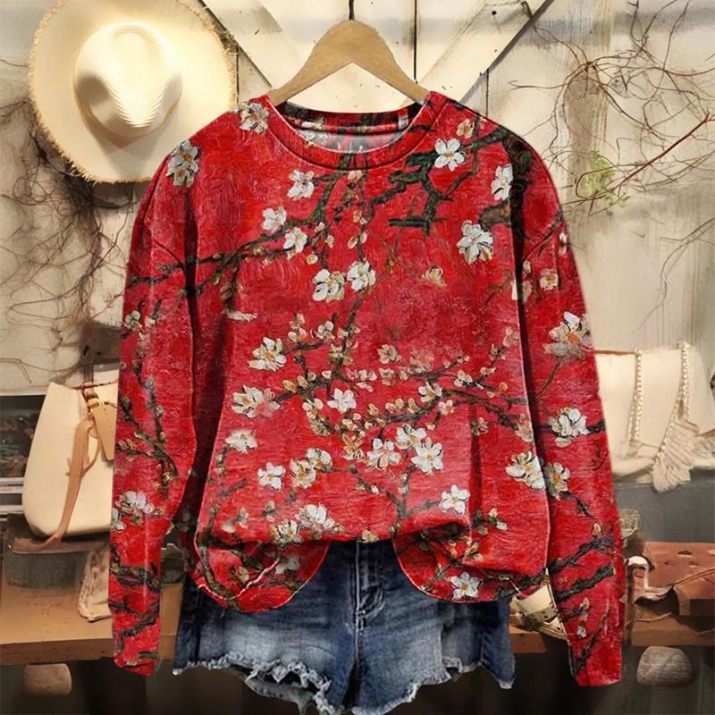 Vintage Pistil Print Casual Crewneck Sweatshirt - Red - 5XL - image 1