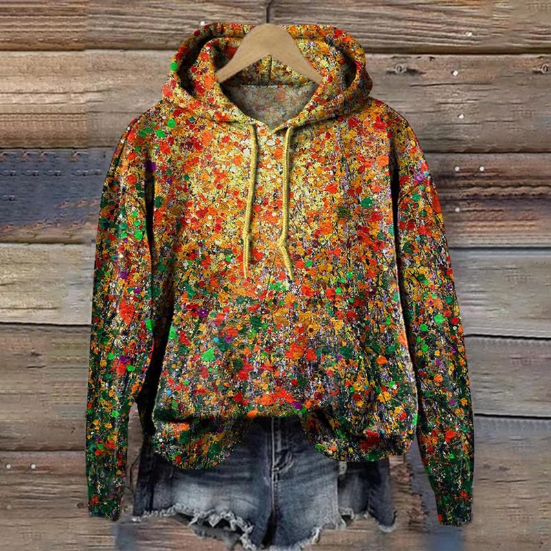 Abstract Oil Painting Art Print Long Sleeve Hoodie - Orange - 8XL - image 1