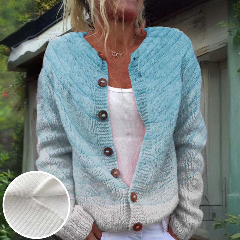 Vintage Light Blue Gradient Water Ripple Abstract Art Print Buttoned Cardigan Sweater - Blue - 4XL - image 1