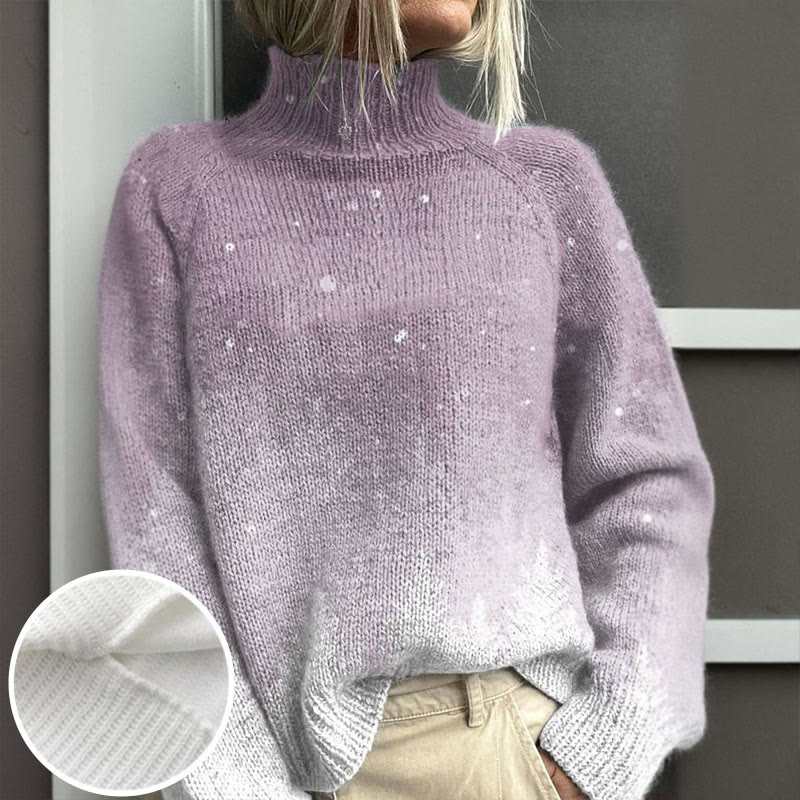 Purple Gradient Snowflake Christmas Pattern Art Print Turtleneck Pullover Sweater - Light Purple - 4XL - image 1