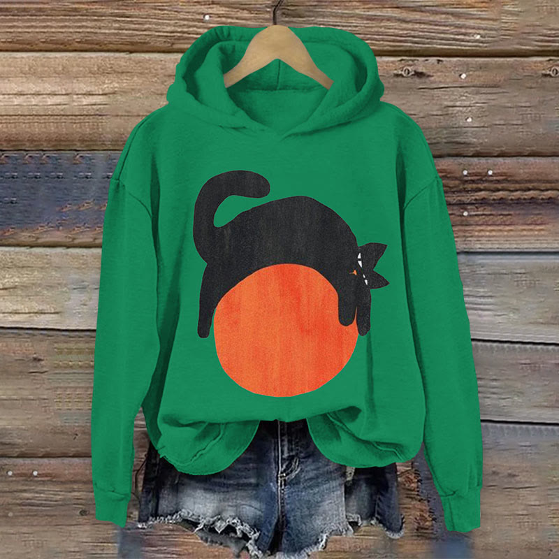 Women's Funny Black Cat Hugging Sun Ar Tprint Long Sleeve Hoodie - Green - 8XL - image 1