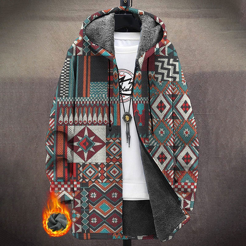 Men's Art Vintage Pattern Print Unisex Plush Thick Long-sleeved Fleece Jacket Coat - Multicolor - 5XL - image 1