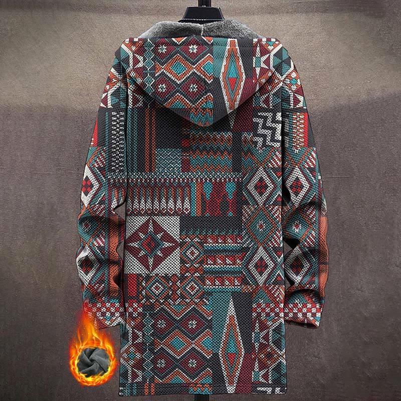 Men's Art Vintage Pattern Print Unisex Plush Thick Long-sleeved Fleece Jacket Coat - image 3