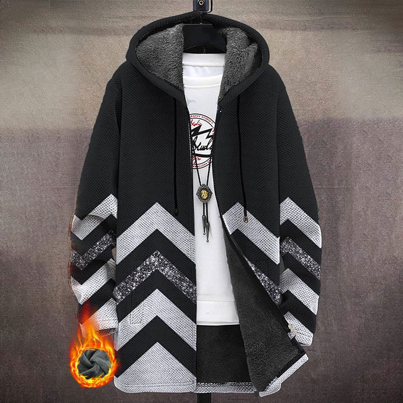 Men's Colorful Geometric Stripes Pattern Print Unisex Plush Thick Long-sleeved Fleece Jacket Coat - Black - 5XL - image 1