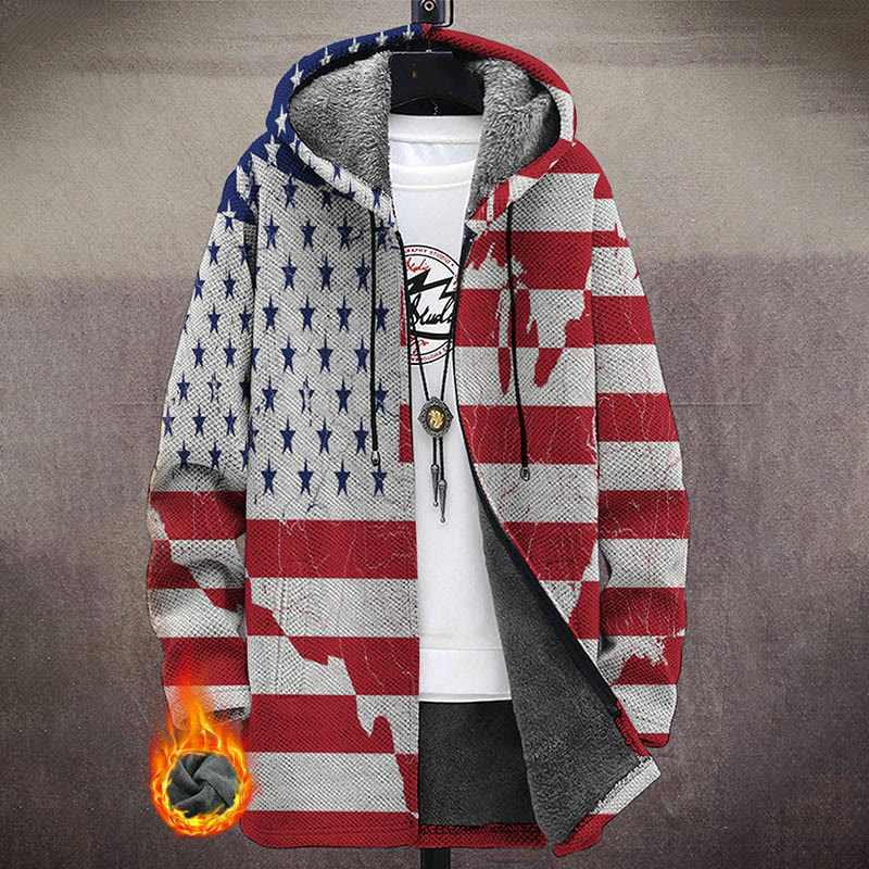 Men's Independent Flag Print Unisex Plush Thick Long-sleeved Fleece Jacket Coat - Multicolor - 5XL - image 1