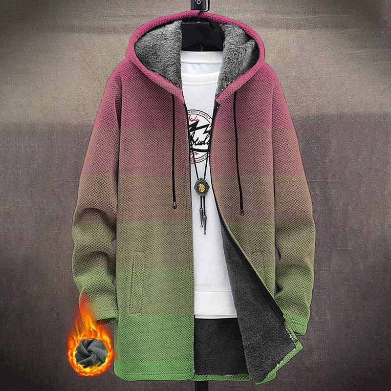 Men's Ombre Pink Gradient Print Unisex Plush Thick Long-sleeved Fleece Jacket Coat - Pink - 5XL - image 1