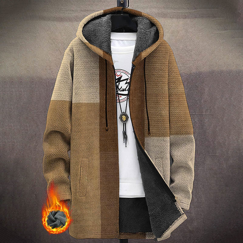 Retro Colorblock Pattern Print Unisex Plush Thick Long-sleeved Fleece Jacket Coat - Coffee - 5XL - image 1