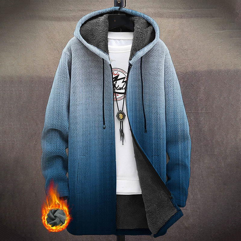 Retro Gradient Color Pattern Print Unisex Plush Thick Long-sleeved Fleece Jacket Coat - Blue - 5XL - image 1