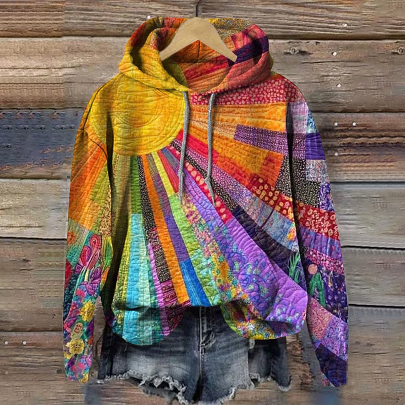 Colorful Sun Collage Abstract Art Print Long Sleeve Hoodie - Multicolor - 8XL - image 1