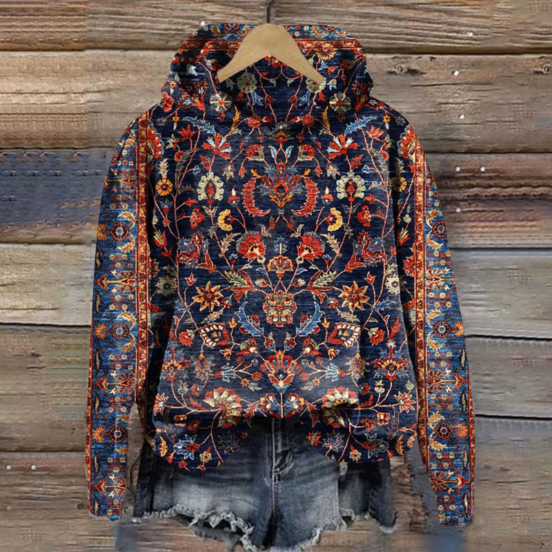 Women's Vintage Ethnic Pattern Art Print Long Sleeve Hoodie - Orange - 8XL - image 1