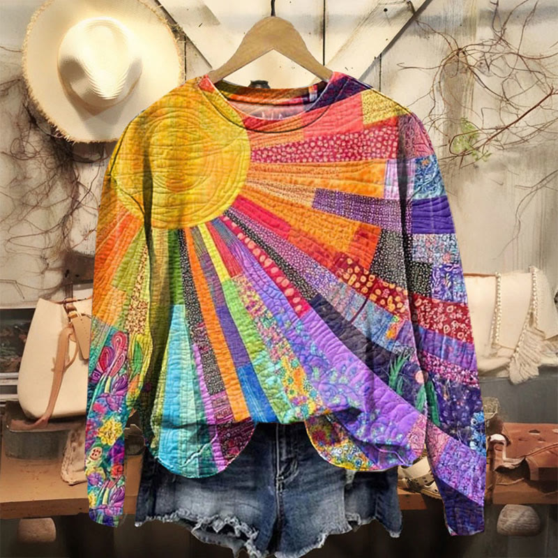 Colorful Sun Collage Abstract Art Print Casual Crewneck Sweatshirt - Multicolor - 5XL - image 1