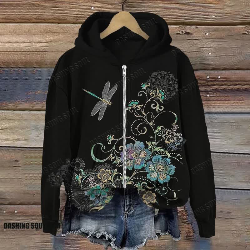 Kaleidoscope Dragonfly Full Zip Hoodie for Women