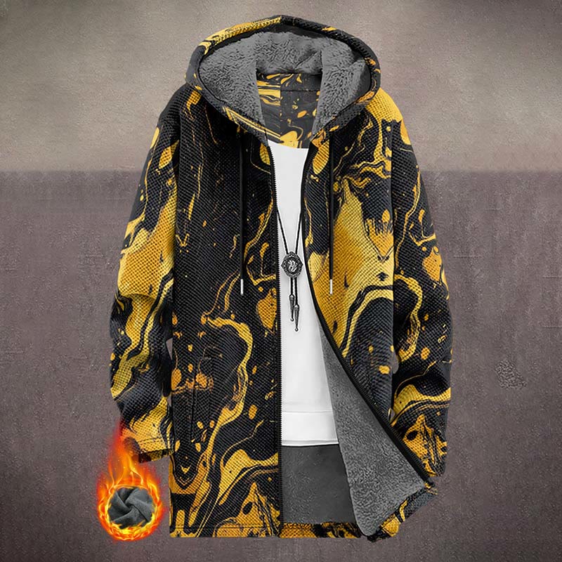 Retro Irregular Yellow Graffiti Art Print Unisex Plush Thick Long-sleeved Fleece Jacket Coat - Yellow - 5XL - image 1