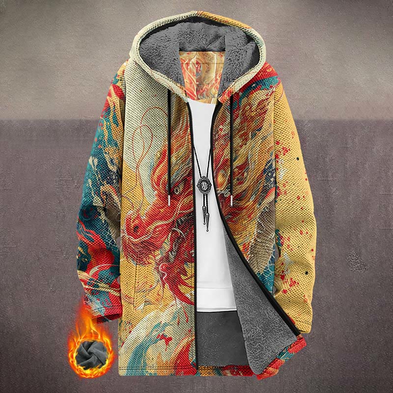 Retro Watercolor Dragon Pattern Print Unisex Plush Thick Long-sleeved Fleece Jacket Coat - Multicolor - 5XL - image 1