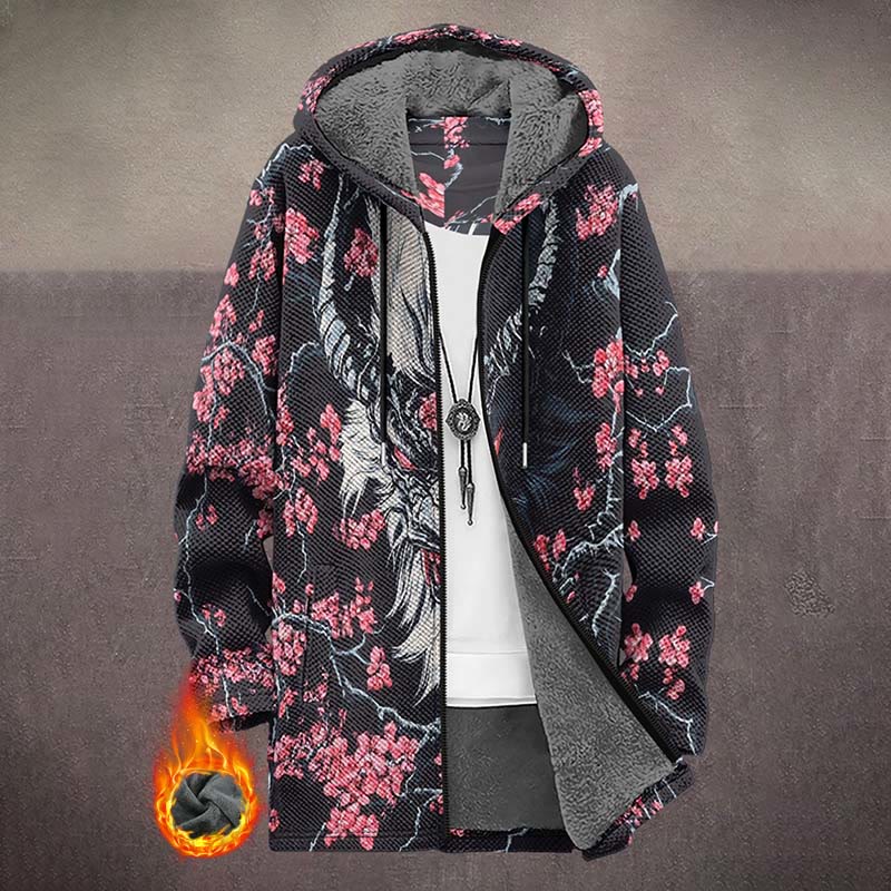 Retro Japanese Pinky Sakura Blossom Print Unisex Plush Thick Long-sleeved Fleece Jacket Coat - Pink - 5XL - image 1