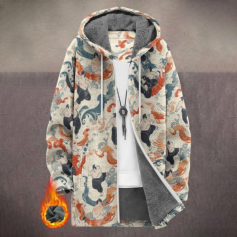 Japanese Mystical Mural Pattern Print Unisex Plush Thick Long-sleeved Fleece Jacket Coat - Multicolor - 5XL - image 1