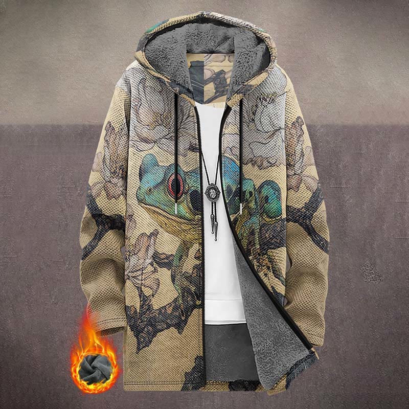 Japanese Retro Frog And Flowers Pattern Print Unisex Plush Thick Long-sleeved Fleece Jacket Coat - Multicolor - 5XL - image 1