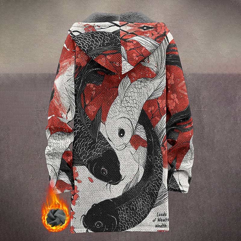 Japanese Floral Sketching Koi Print Unisex Plush Thick Long-sleeved Fleece Jacket Coat - image 2